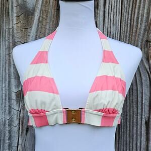 Triangle Bikini Top Pink White Wide Stripe VIX Size M Halter Tie Swim Beach